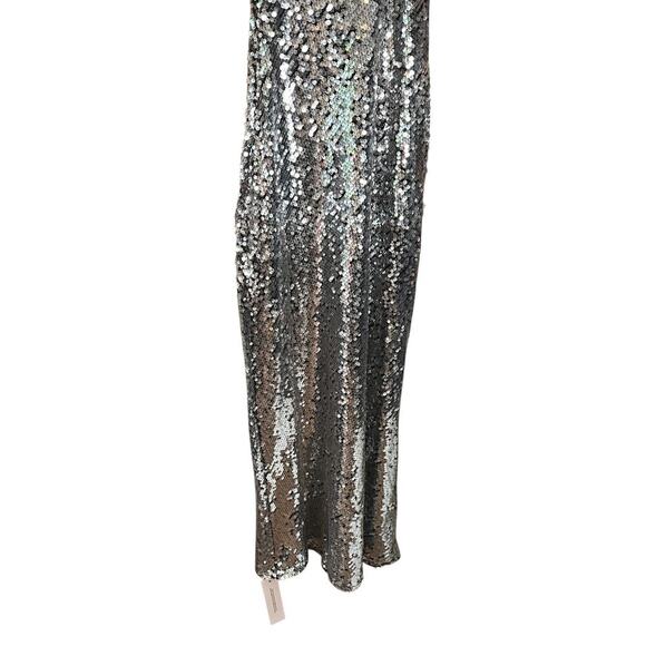 Rumored Metallic Sequin Slip Stretch Maxi Dress Disco Silver sze 0 NWT Party - Picture 9 of 14